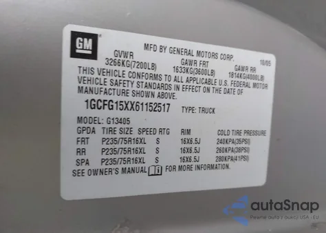 2006 Chevrolet Express Work Van из США, поврежденный, VIN 1GCFG15XX61152517